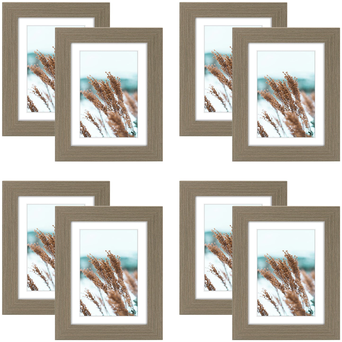 Clearance 5x7 Picture Frame for 4x6 Photo with White Mat and Plexiglass (8 Pcs Per Box) Dark Oak