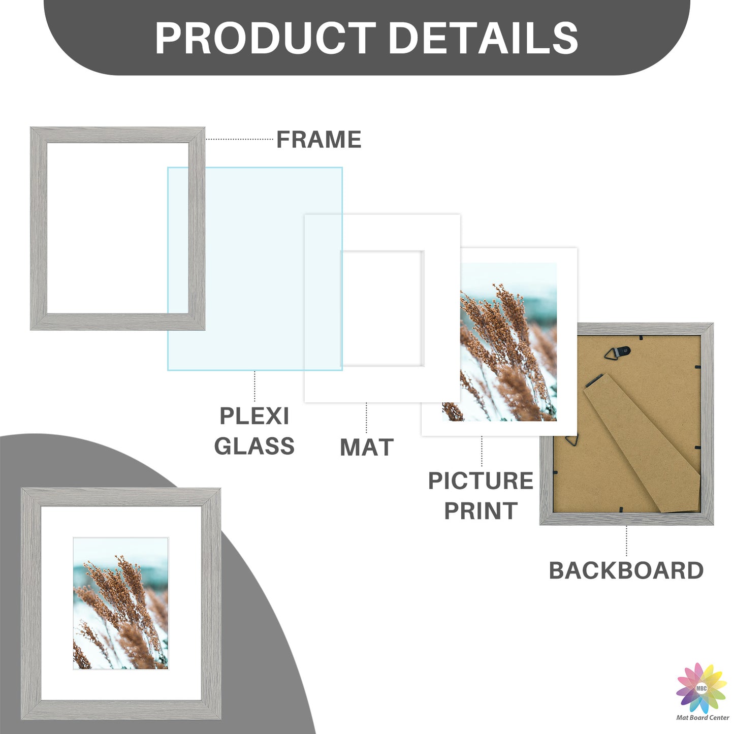 Clearance 8x10 Picture Frame for 5x7 Photo with White Mat and Plexiglass Mix Colors (8 Pcs Per Box)