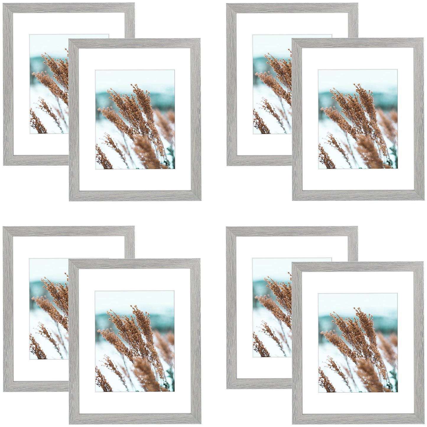 Clearance 11x14 Picture Frame for 8x10 Photo with White Mat and Plexiglass (8 Pcs Per Box) Grey