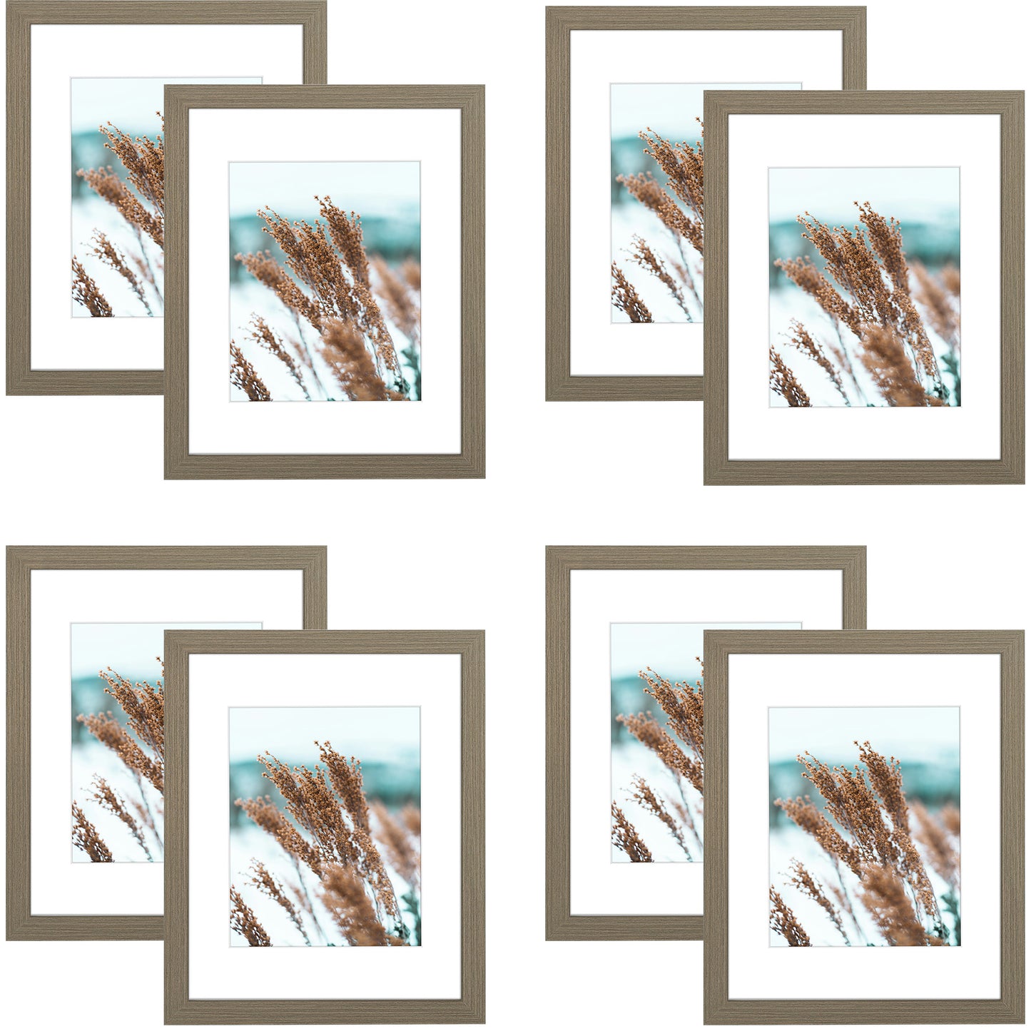Clearance 11x14 Picture Frame for 8x10 Photo with White Mat and Plexiglass (8 Pcs Per Box) Dark Oak