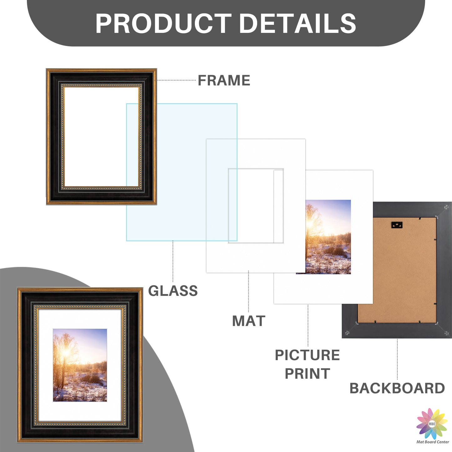 9x12 Ornate Picture Frame with white Mat for 6x8 Photo (12 Pcs per Box)