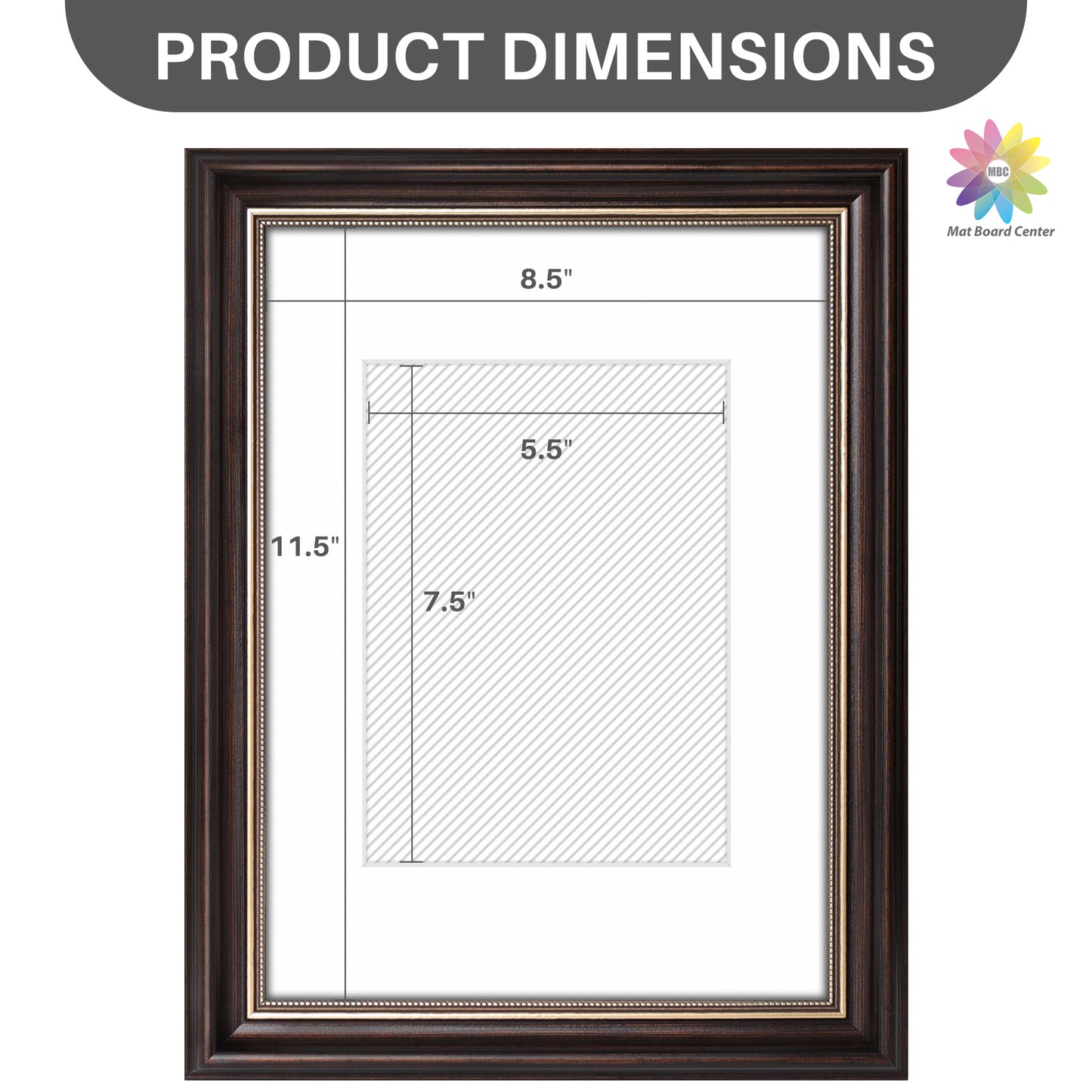 9x12 Ornate Picture Frame with White Mat for 6x8 Photo Brown and Ornate Gold Color (12 Pcs per Box)