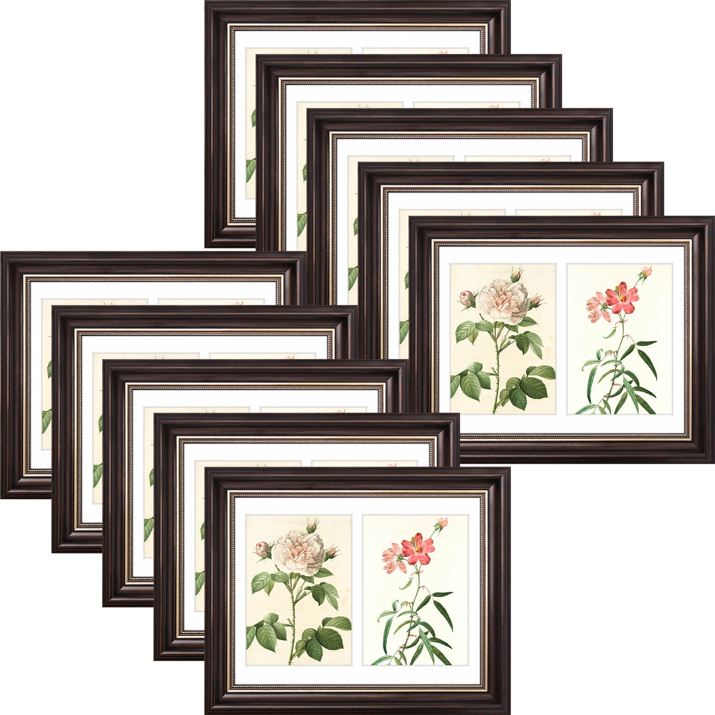 8.5x11 Collage Picture Frame with White Mat for Two 5x7 Photos Brown and Ornate Gold Color (10 Pcs per Box)