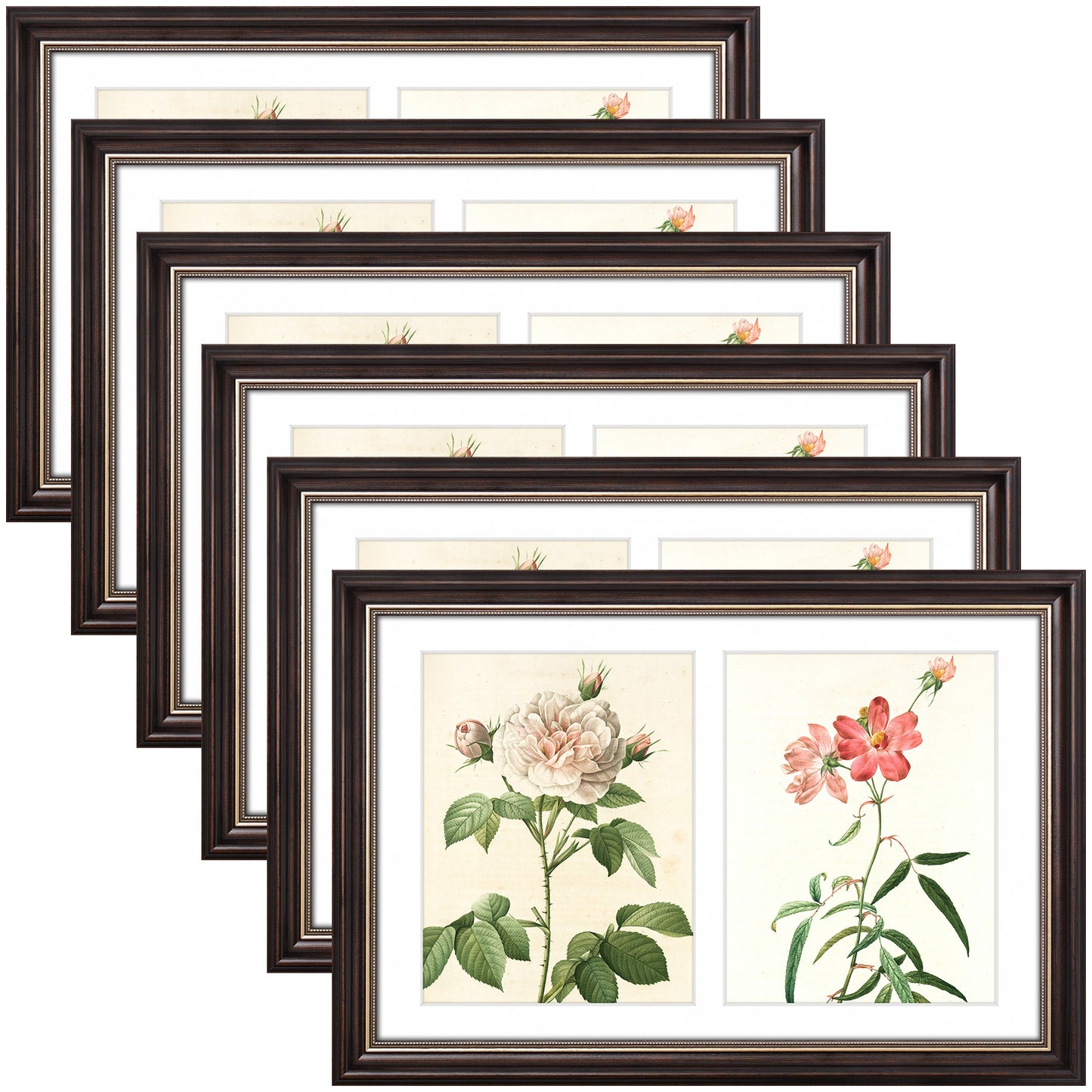 12x19 Collage Picture Frame with White Mat Displays Two 8x10 Photo Brown and Ornate Gold Color (6 Pcs per Box)