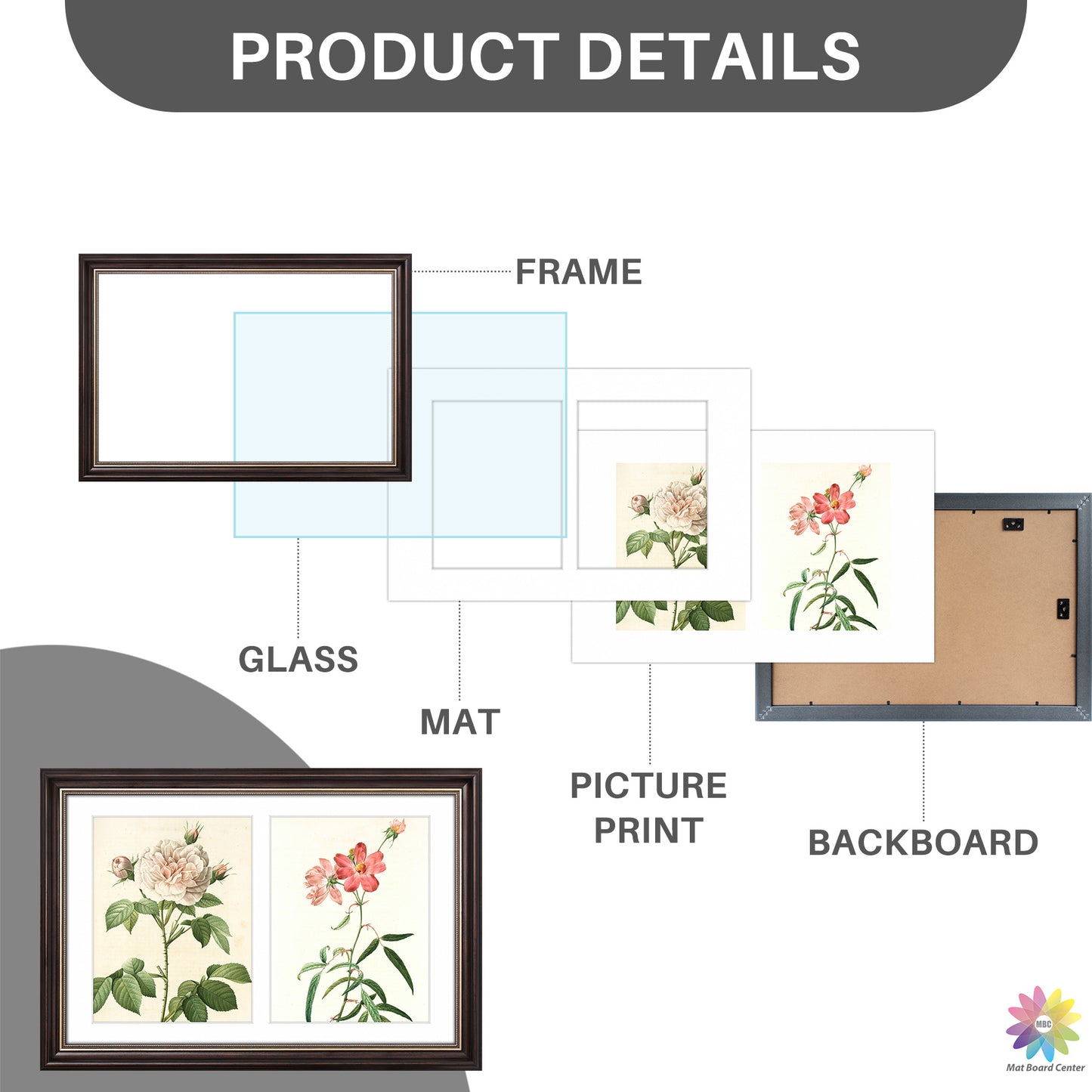 12x19 Collage Picture Frame with White Mat Displays Two 8x10 Photo Brown and Ornate Gold Color (6 Pcs per Box)