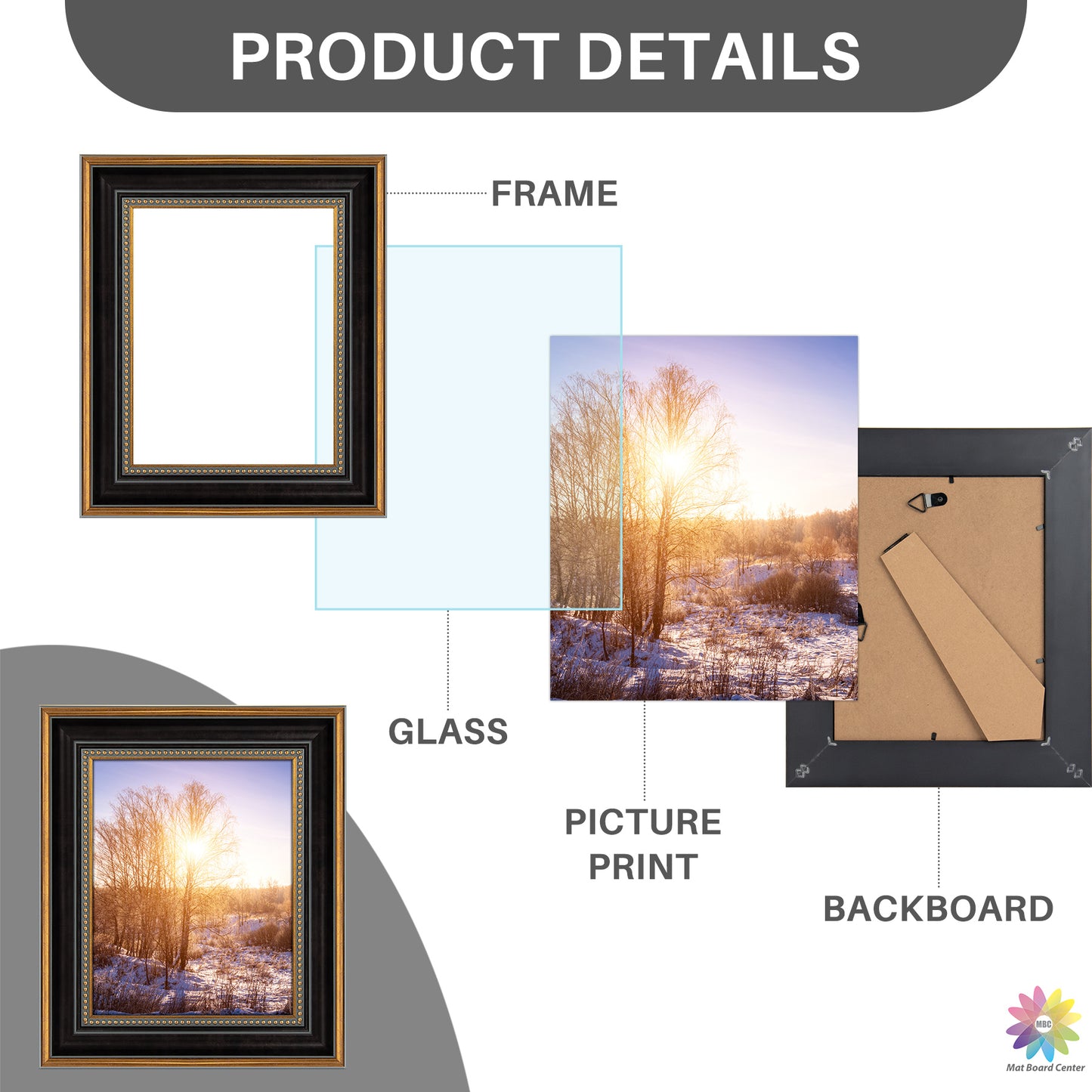 8x10 Ornate Picture Frame Black and Ornate Gold Color (12 Pcs per Box)