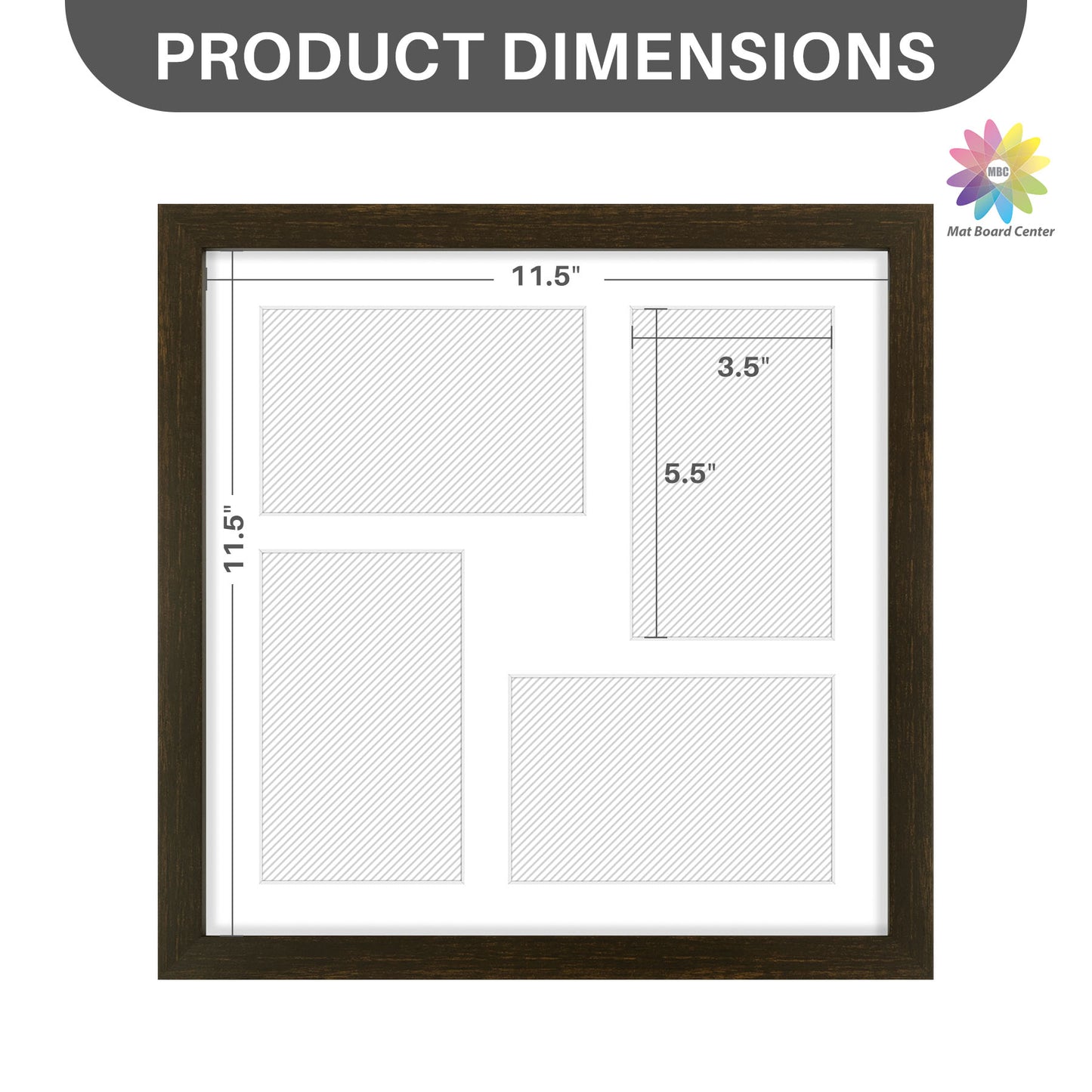 Clearance 12x12 Collage Picture Frame For Four 4x6 Pictures With White Mat and Real Glass Rustic Brown (9 Pcs Per Box)