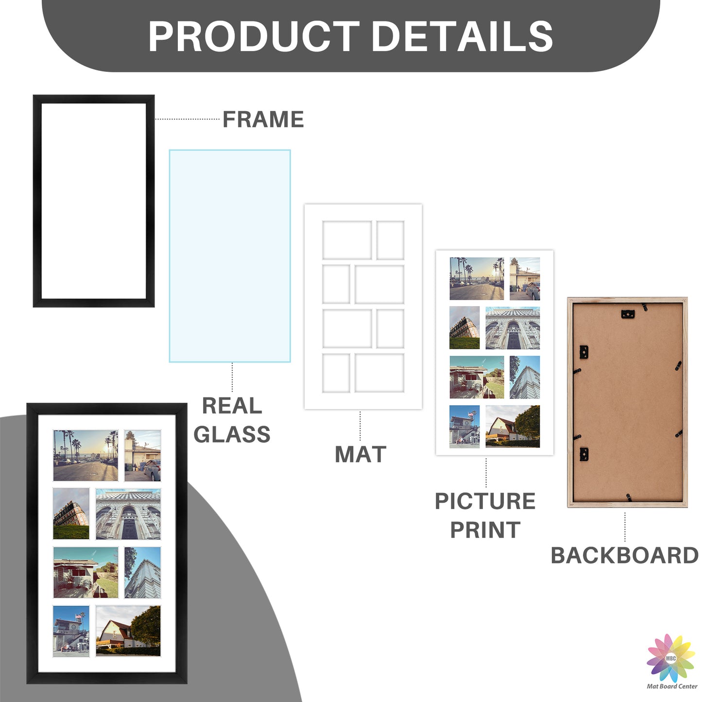 Clearance 10x18 Collage Picture Frame Displays Four 4x5 And Four 3x4 Photos(8 Pcs Per Box)