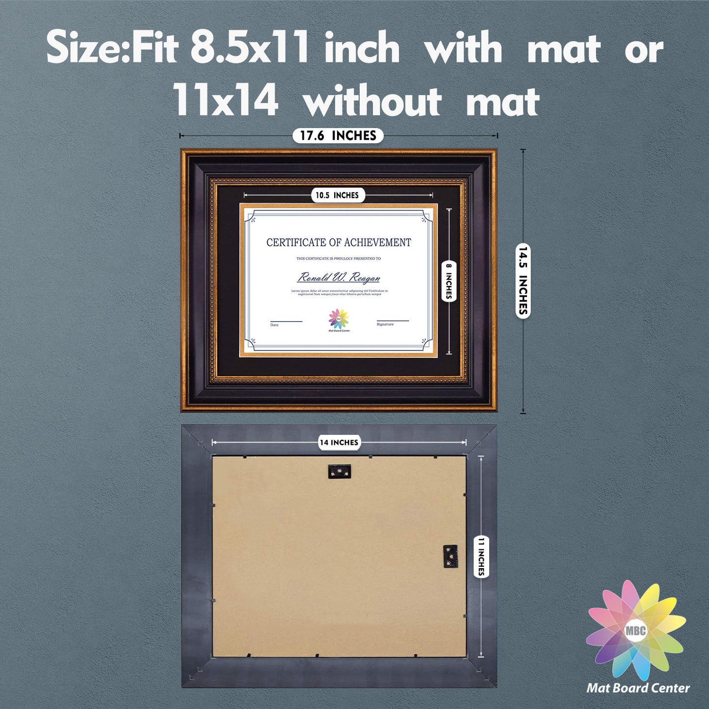 11x14 Diploma Frame with Black Over Gold Double Mat for 8.5x11 Certificate Ornate Gold/Black Color (10 Pcs per Box)