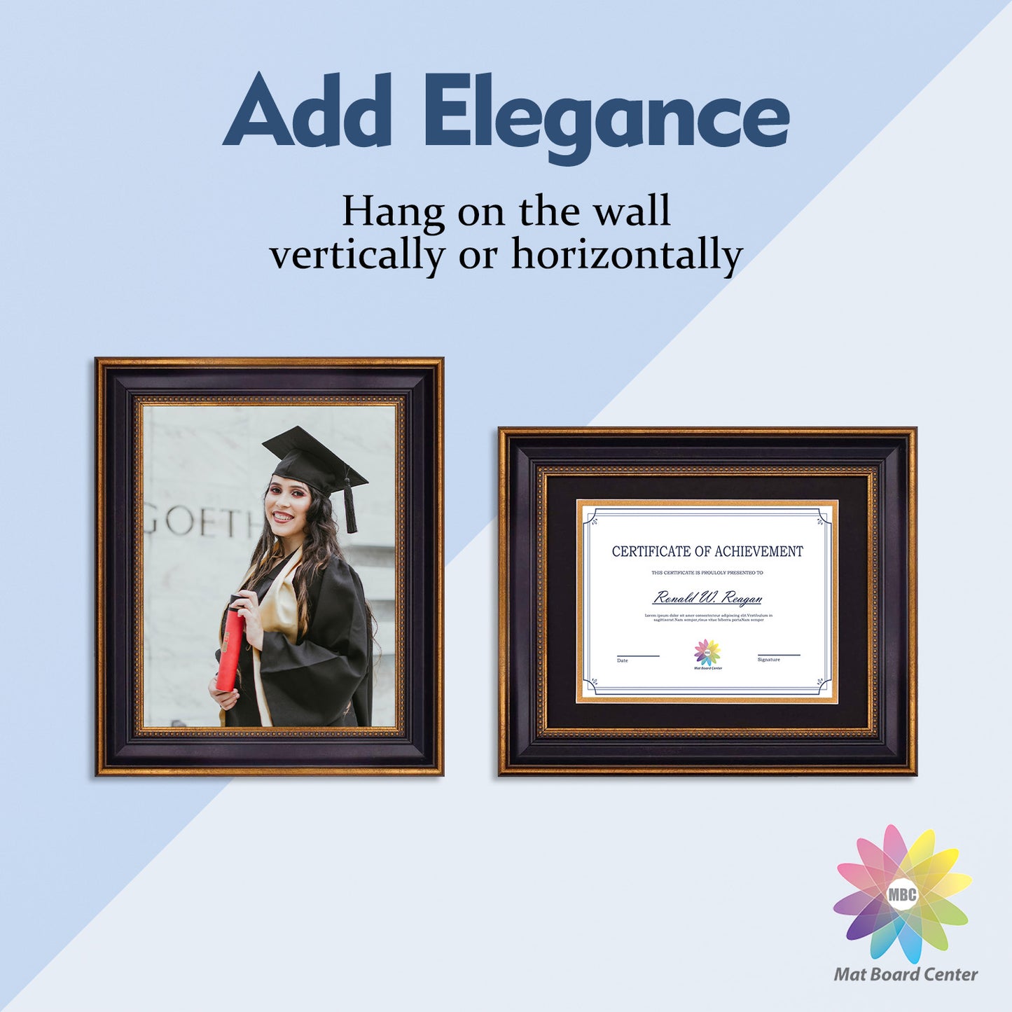 11x14 Diploma Frame with Black Over Gold Double Mat for 8.5x11 Certificate Ornate Gold/Black Color (10 Pcs per Box)