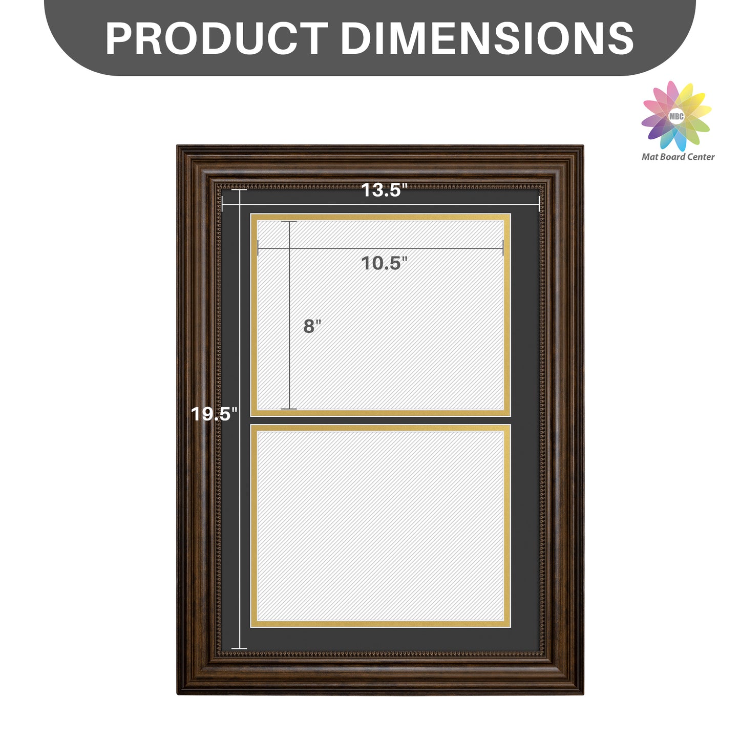 14x20 Diploma Frame for Two 8.5x11 Certificates with Black Over Gold Double Mat Brown Color (6 Pcs per Box)