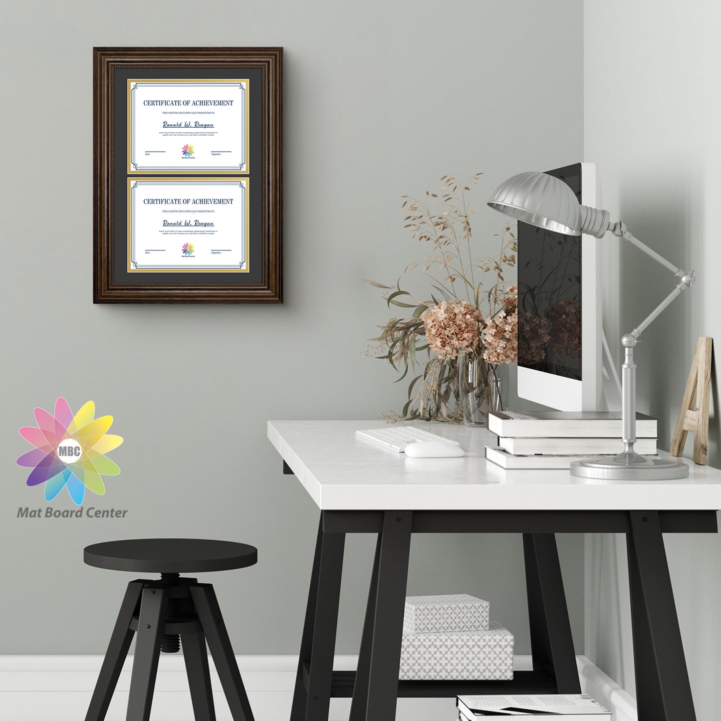 14x20 Diploma Frame for Two 8.5x11 Certificates with Black Over Gold Double Mat Brown Color (6 Pcs per Box)