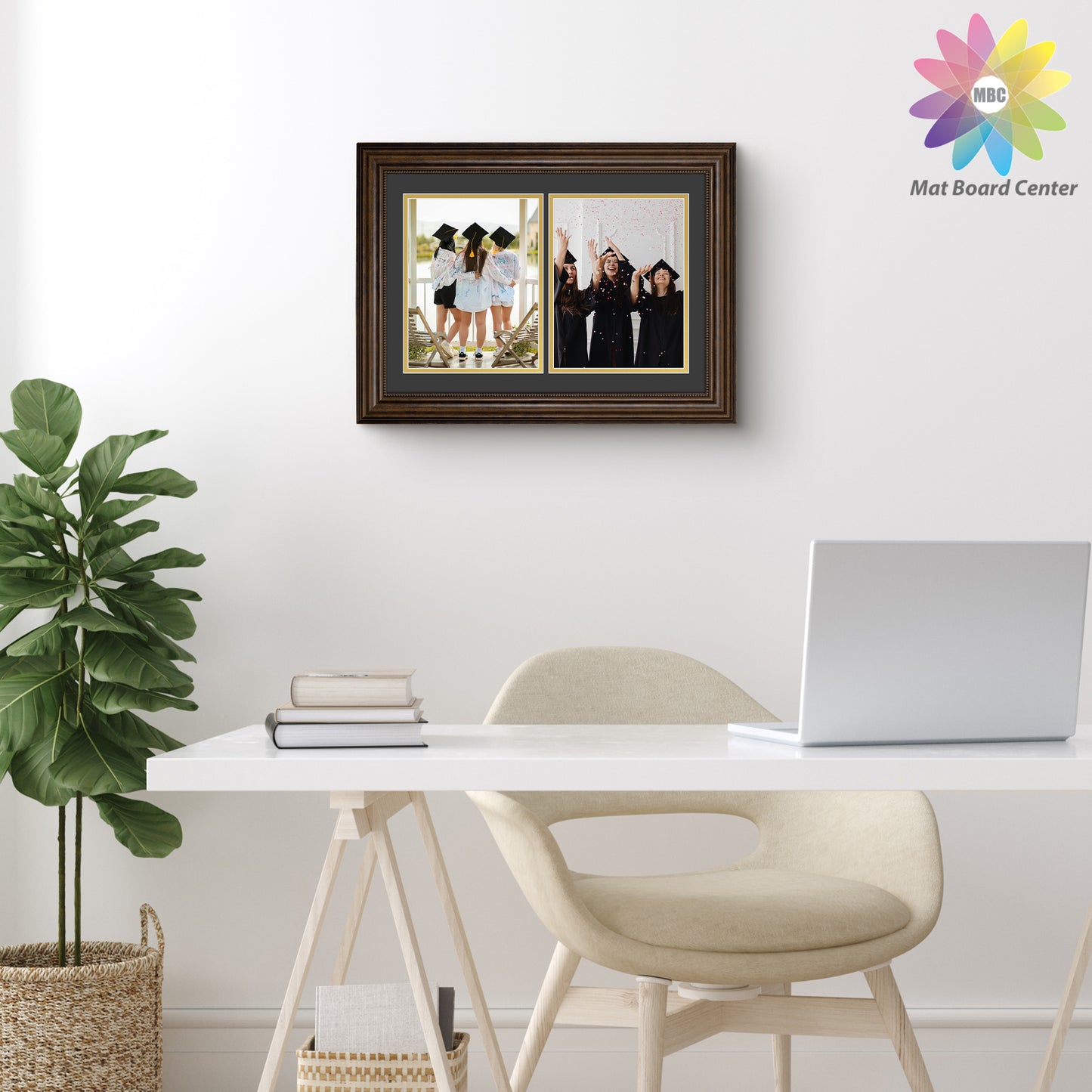 14x20 Diploma Frame for Two 8.5x11 Certificates with Black Over Gold Double Mat Brown Color (6 Pcs per Box)
