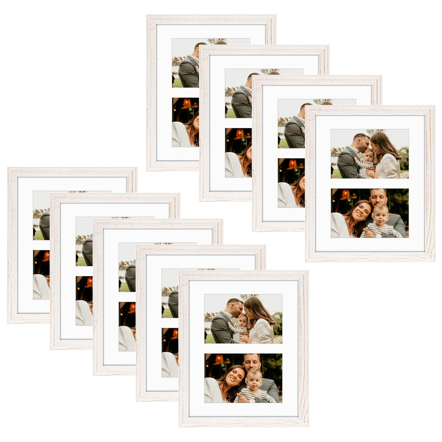 Clearance 4x6 Double Picture Frame With Real Glass and White Mat (9 Pcs Per Box) Distressed White