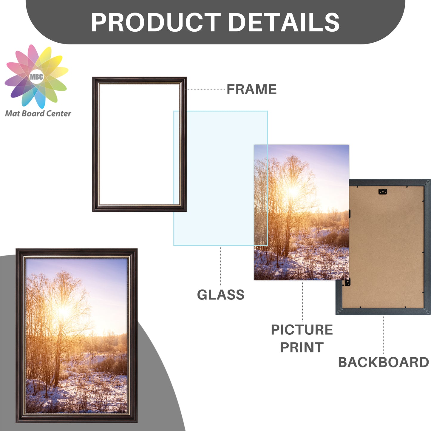 12x18 Ornate Picture Frame Brown and Ornate Gold Color (6 Pcs per Box)
