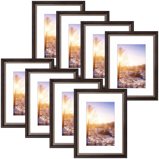 12x16 Ornate Picture Frame for 8x12 Photo with White Mat Brown and Ornate Gold Color (8 Pcs per Box)