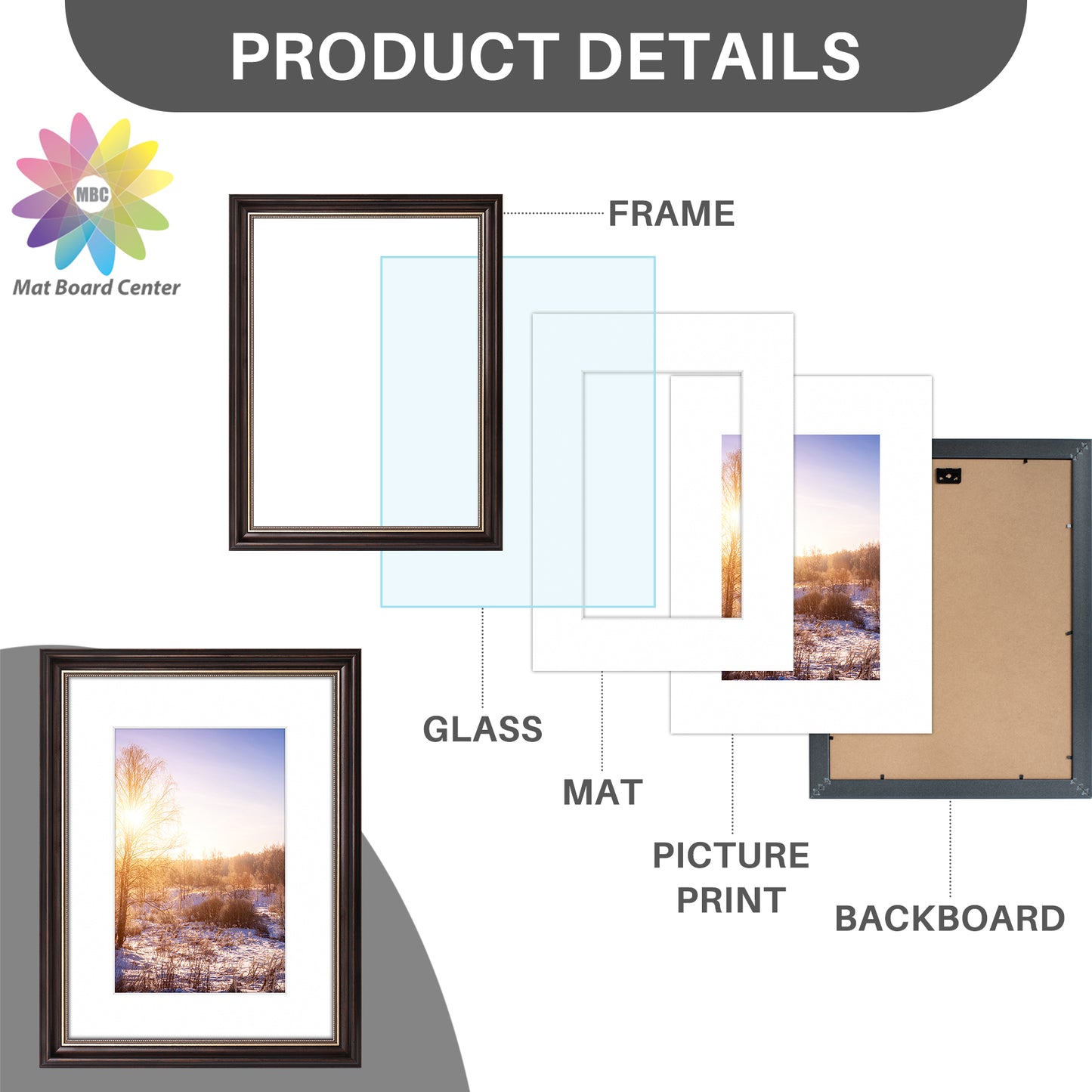 12x16 Ornate Picture Frame for 8x12 Photo with White Mat Brown and Ornate Gold Color (8 Pcs per Box)