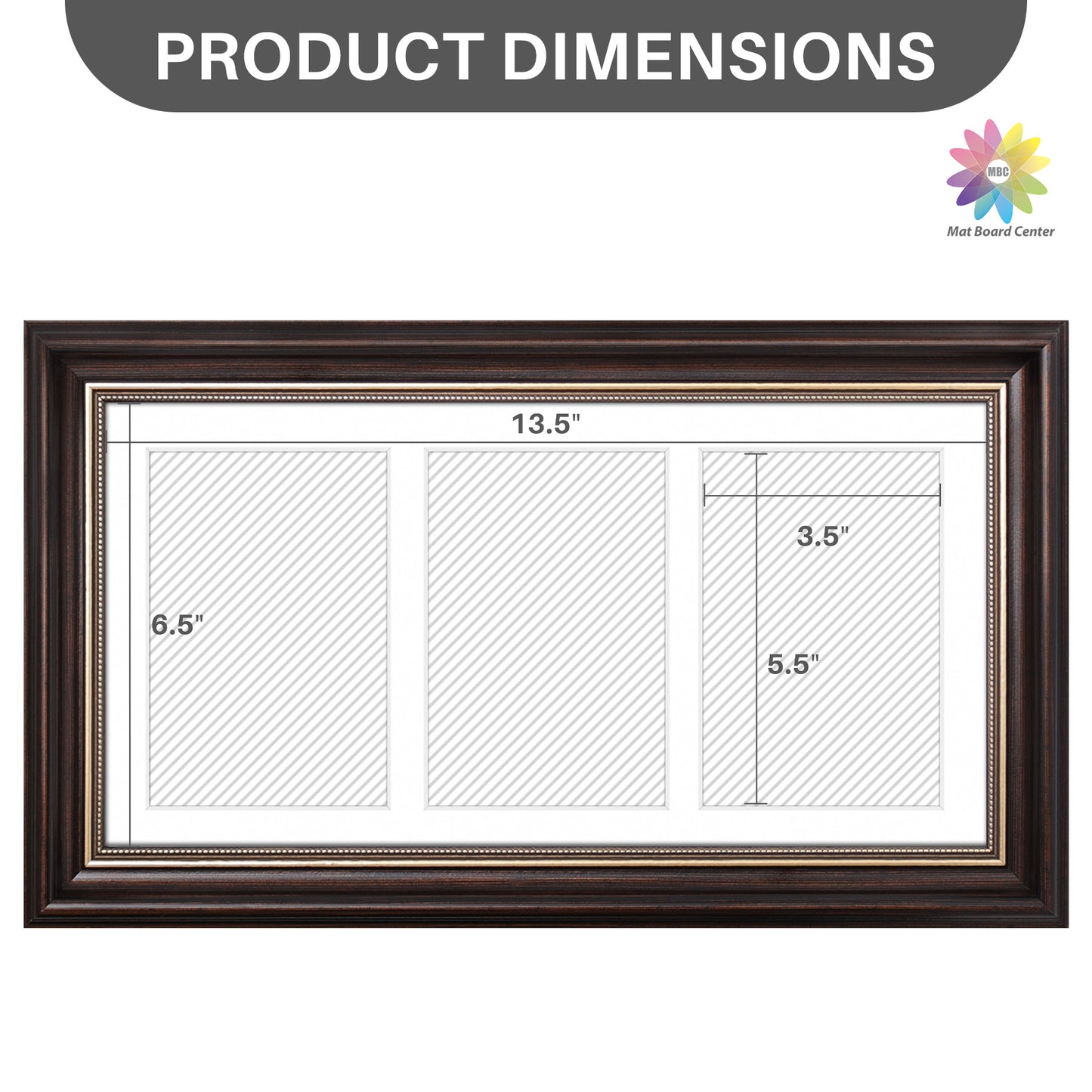7x14 Collage Picture Frame with White Mat for Three 4x6 Photos Brown and Ornate Gold Color (10 Pcs per Box)