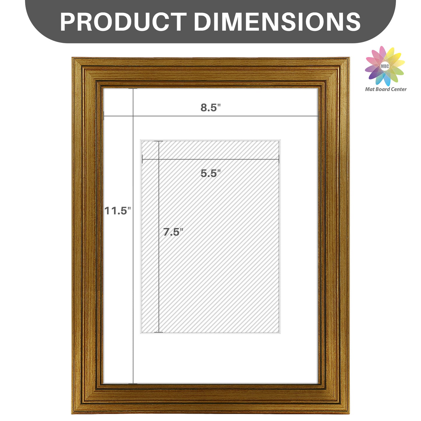 9x12 Picture Frame for 6x8 Picture with White Mat and Real Glass Dark Gold Color (10 Pcs per Box)