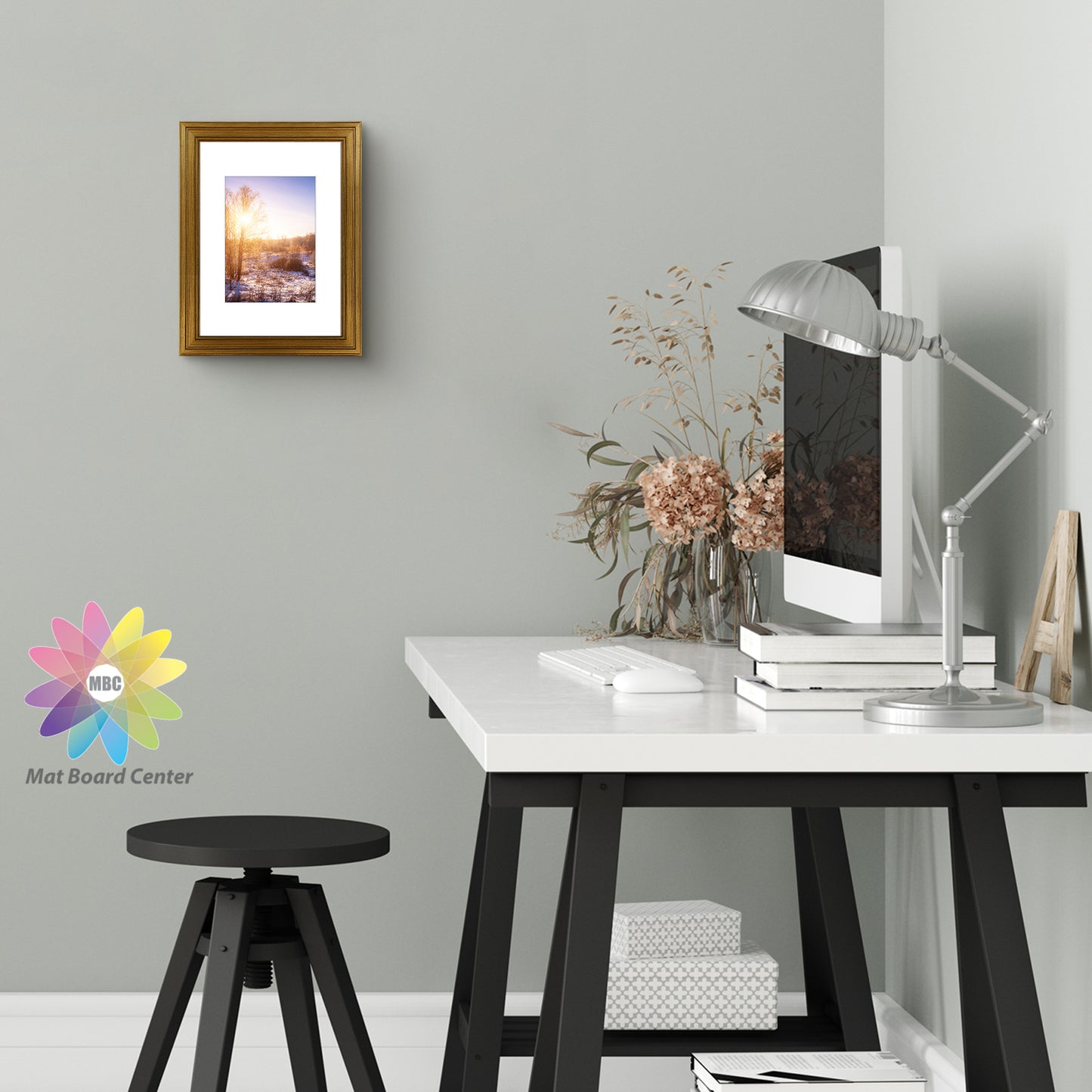 9x12 Picture Frame for 6x8 Picture with White Mat and Real Glass Dark Gold Color (10 Pcs per Box)
