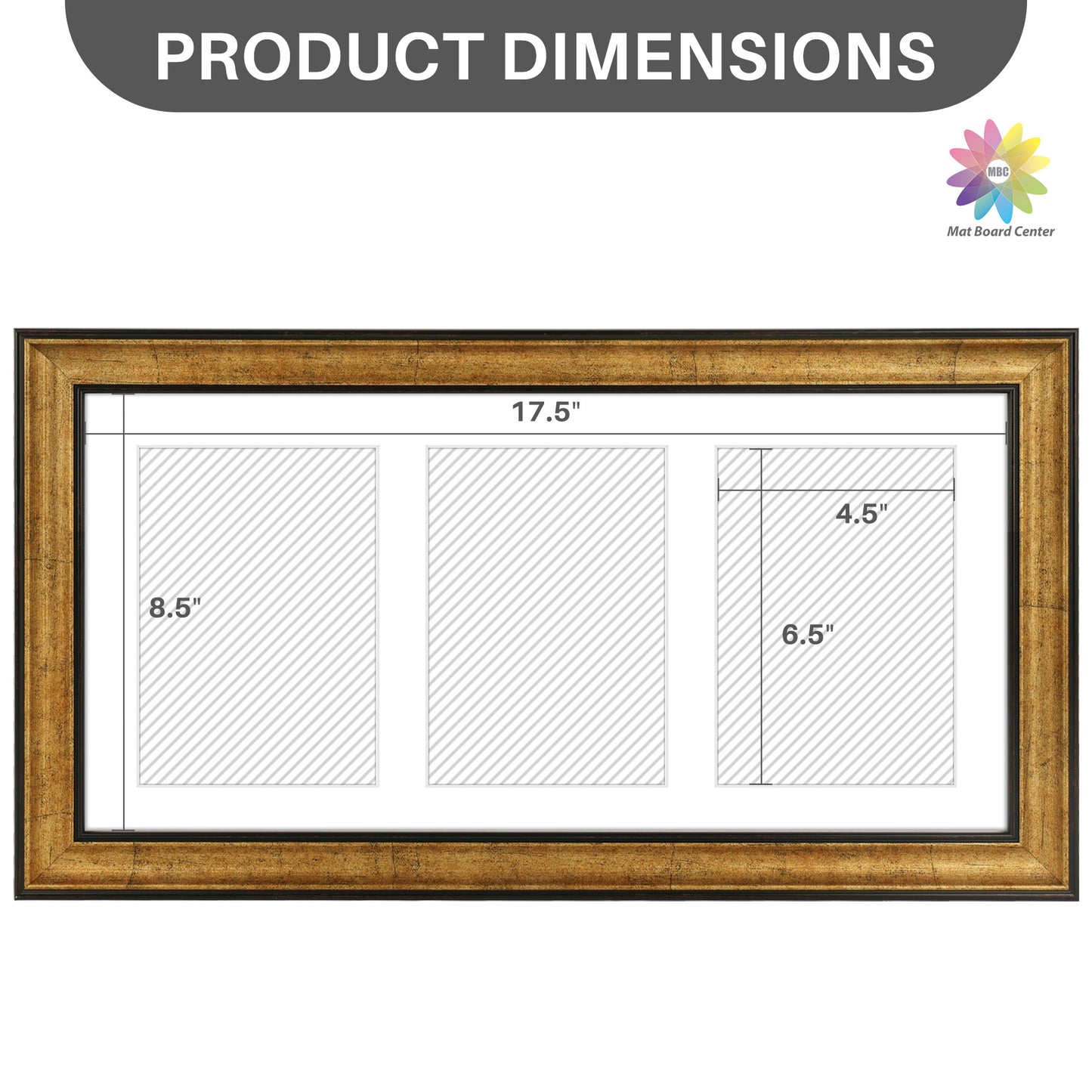 9x18 Collage Picture Frame For Three 5x7 Pictures Dark Gold-Brown Color (10 Pcs per Box)