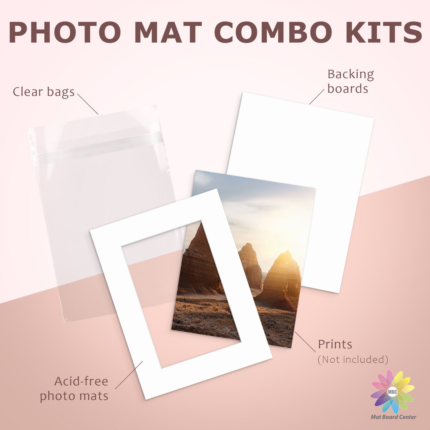 100 Pack 12x16 Picture Mats For 8x12 Photos + Backing + Bag