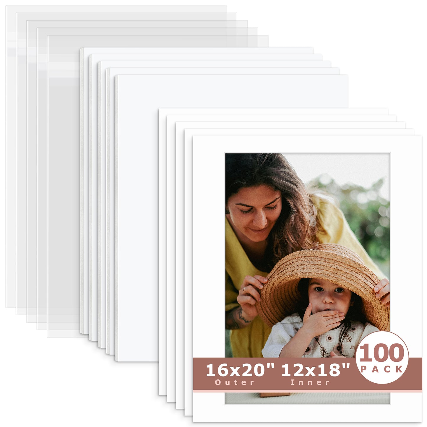 100 Pack 16x20 Whitecore Economy Pre-Cut Mat + White Foam Board + Bag 12x18 (exact opening 11.5x17.5) N501 White