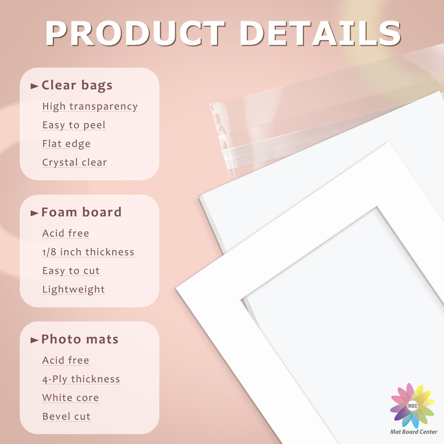 100 Pack 18x24 Economy Pre-Cut Mat Board + White Foam Board + Bag