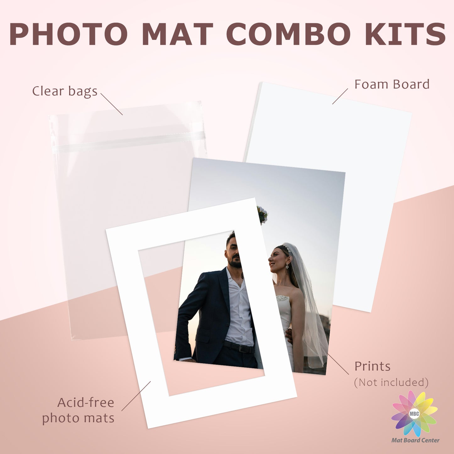 100 Pack 18x24 Economy Pre-Cut Mat Board + White Foam Board + Bag