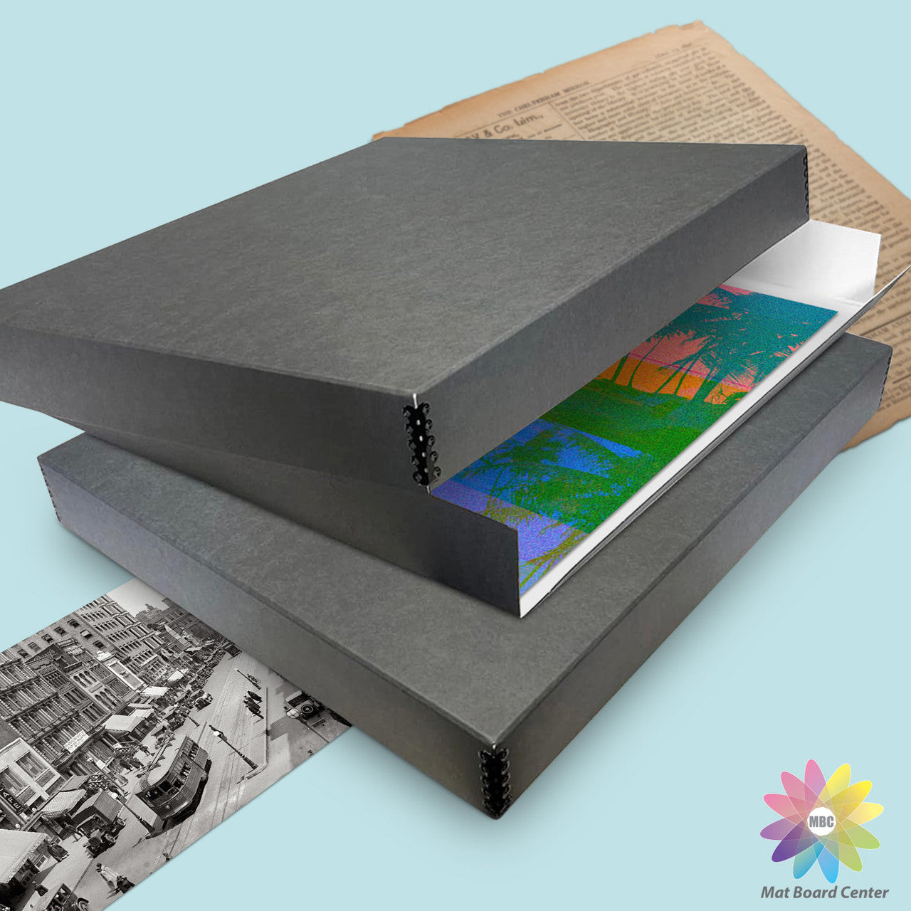 Lineco Gray Museum Storage Box 3 Inches with Drop Front Design