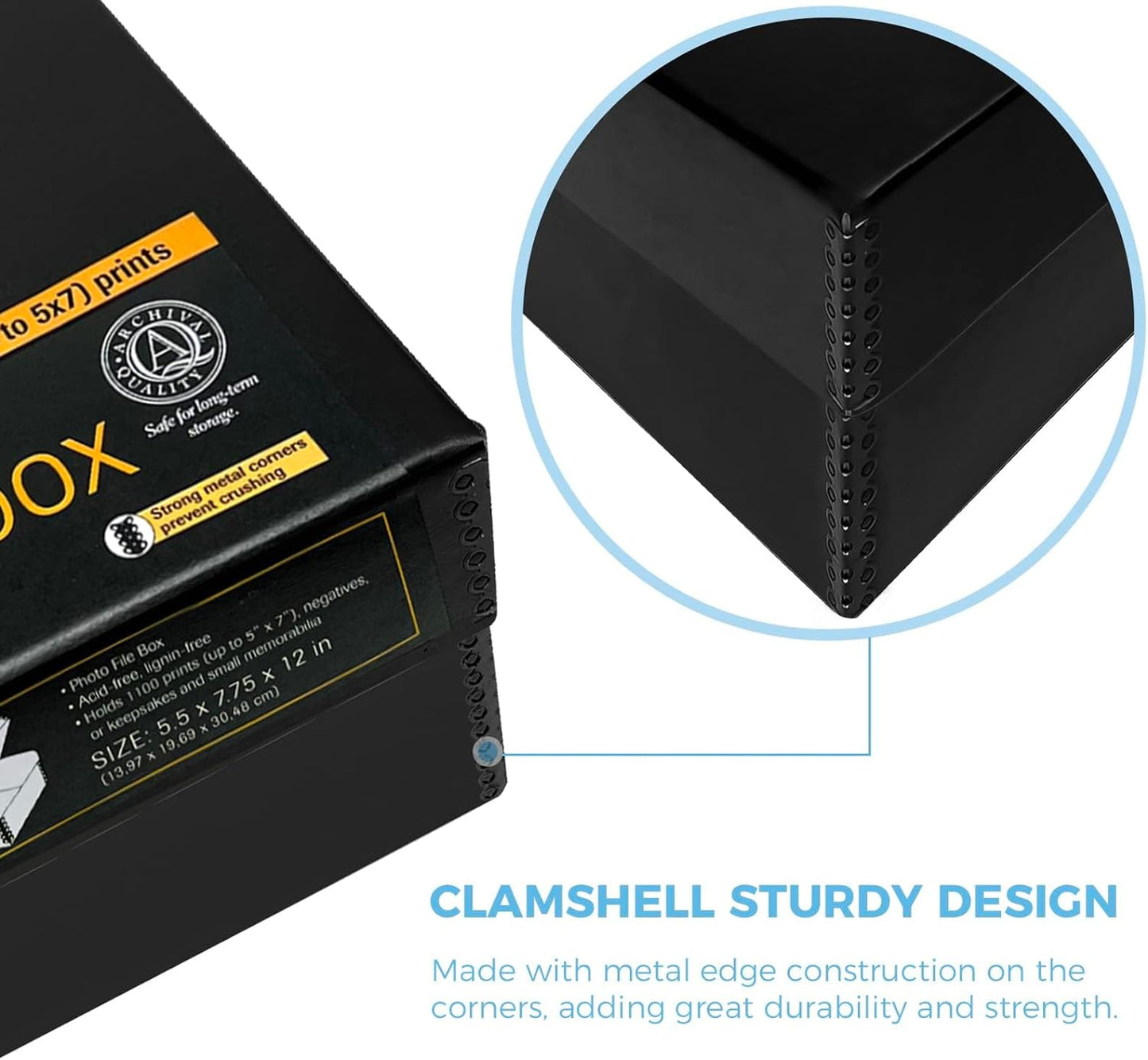 5.5 x 7.75 x 12 Inches Storage Box with Clamshell Design Black
