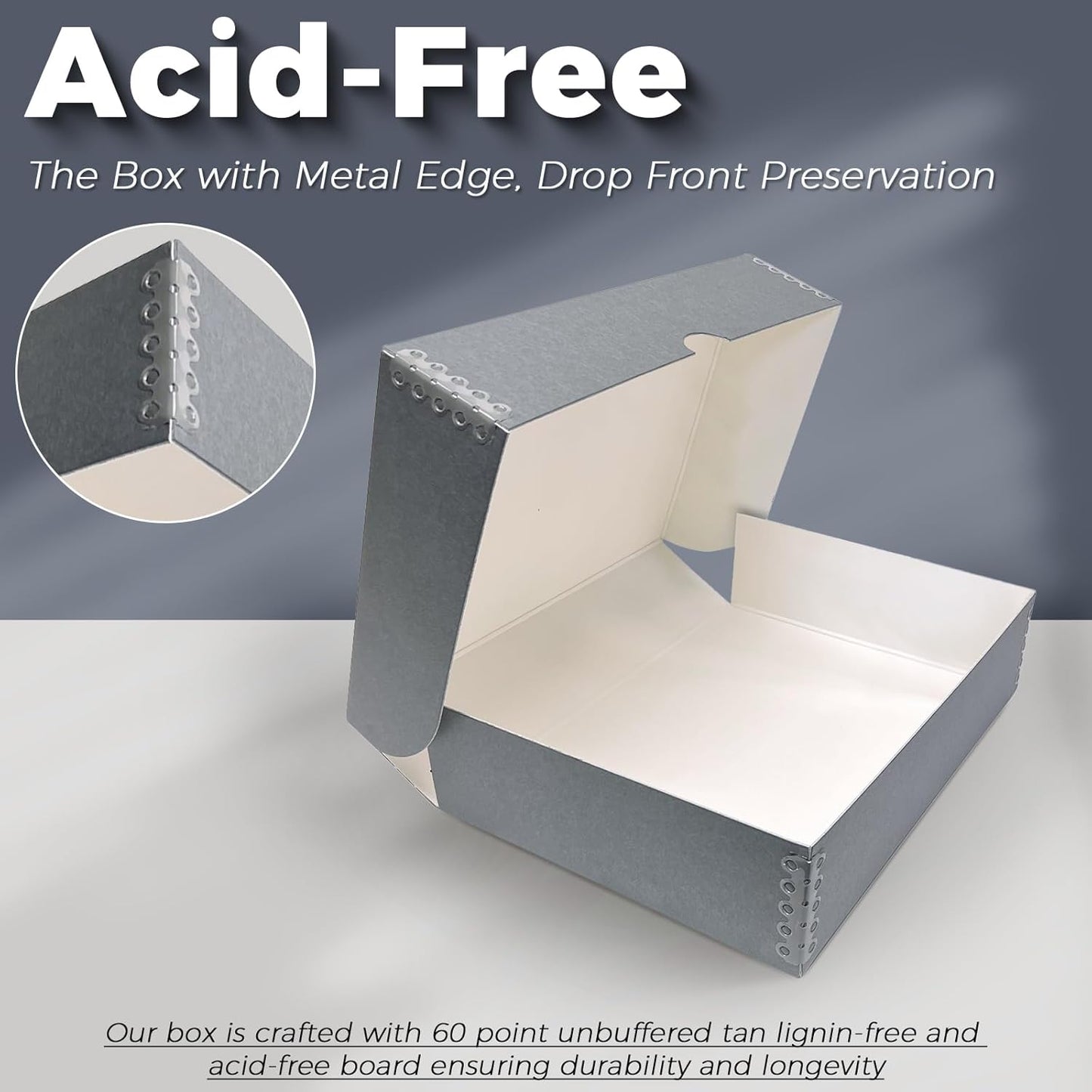Clamshell Archival Folio Storage Box, Gray, 3 Inches Deep