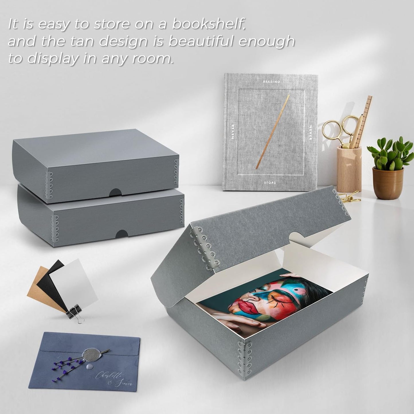 Clamshell Archival Folio Storage Box, Gray, 3 Inches Deep
