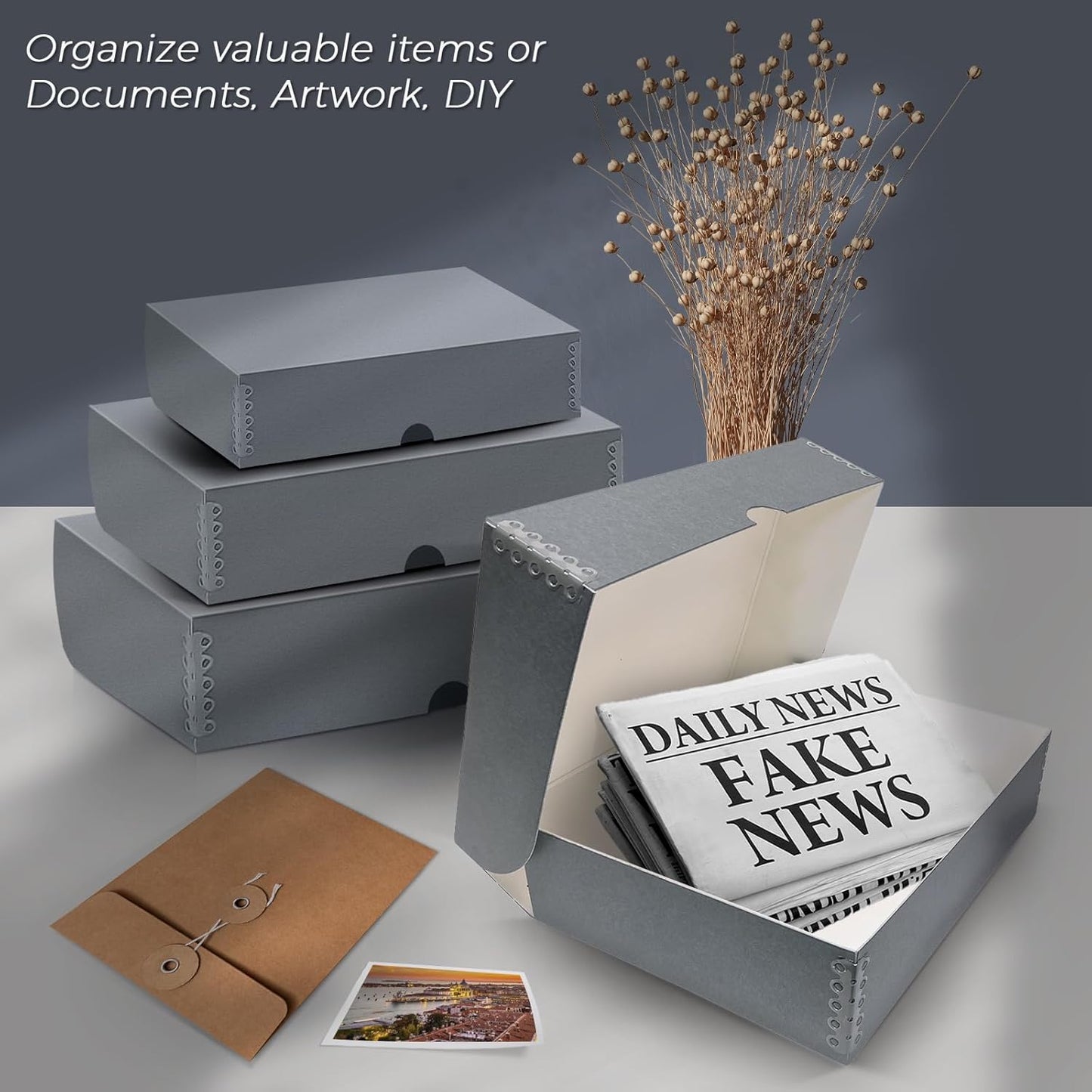 Clamshell Archival Folio Storage Box, Gray, 3 Inches Deep