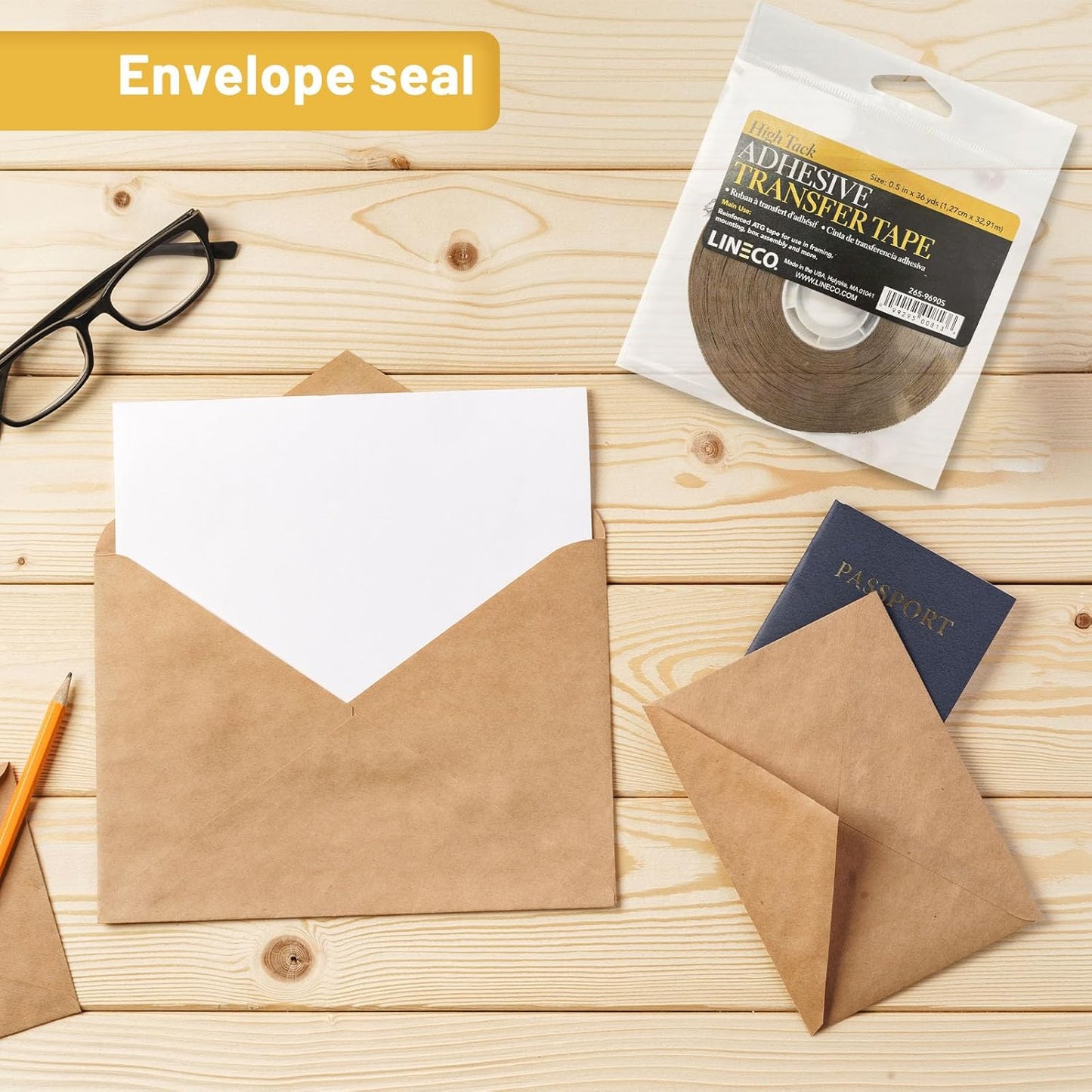 Lineco High Tack ATG Tape,5 Mil Adhesive,1/2 in.x 36 yd Brown