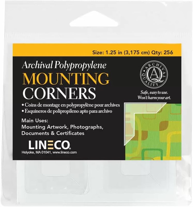 Lineco, Self-Adhesive Polypropylene Mounting Corners, Full View, Pressure Sensitive, Non-Yellowing Acrylic Adhesive 1.25 in. (256 PKG)