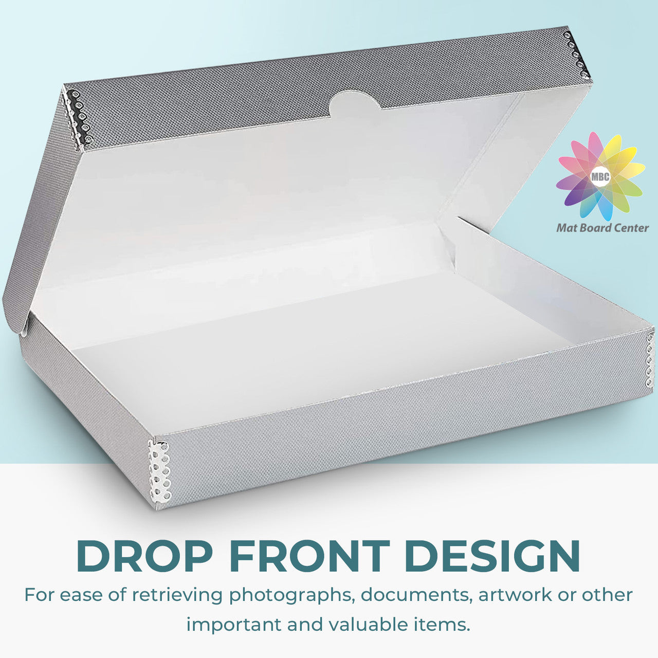 Lineco Silver 1.75 inches Deep Clamshell Archival Folio Storage Box Removable Lid Acid-Free with Metal Edge