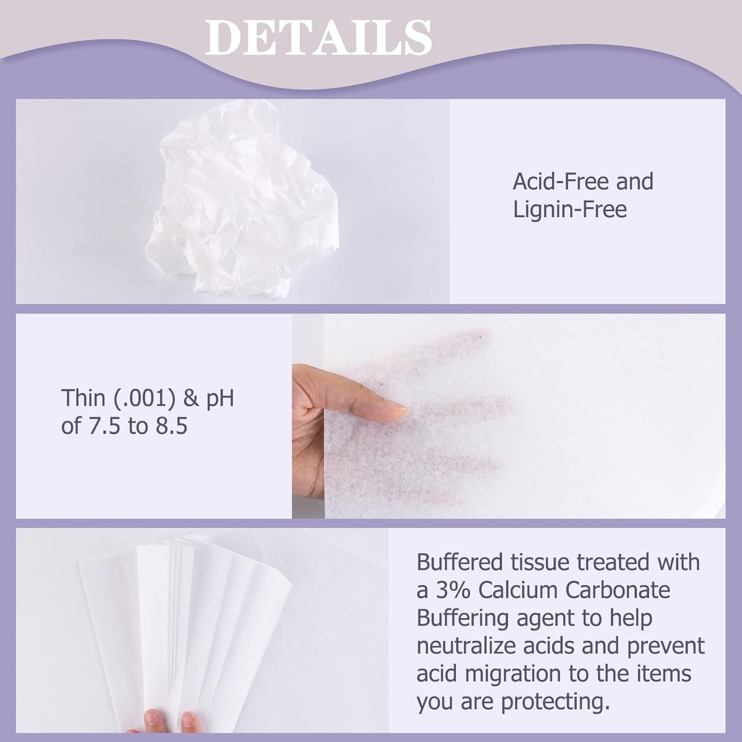 Lineco Buffered Acid-Free Interleaving Tissue Paper, 10#, 16 gsm, Packages of 100 Sheets