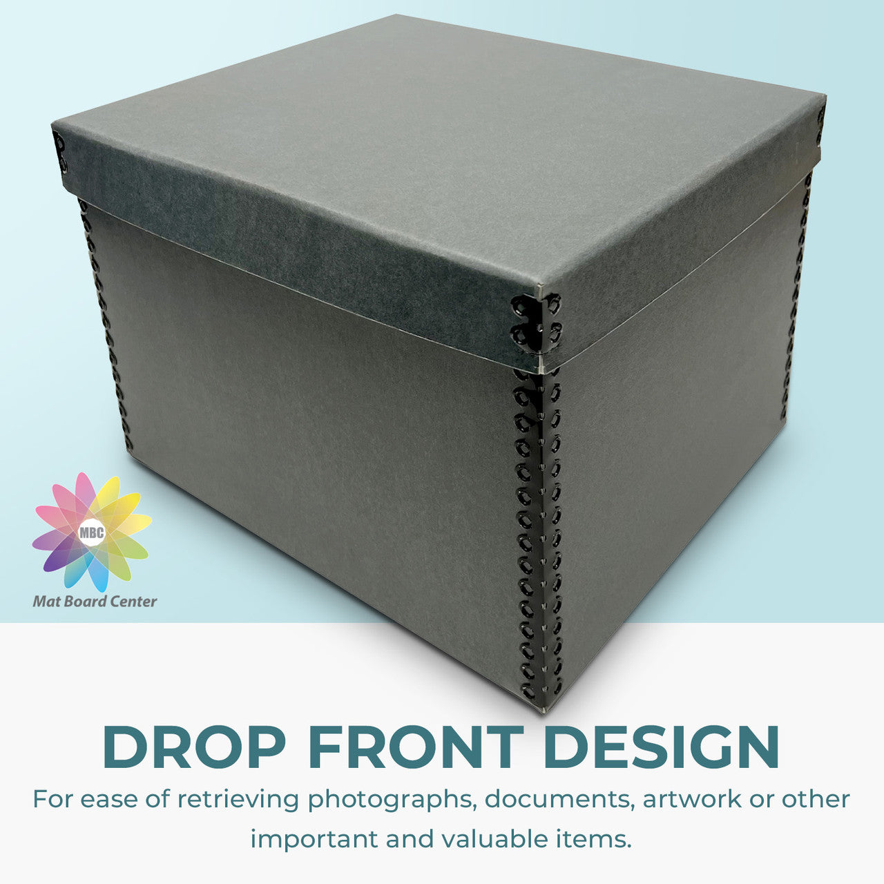 Lineco Blue/Gray Document Storage Box 12x15x10 Inches with Drop Front Design