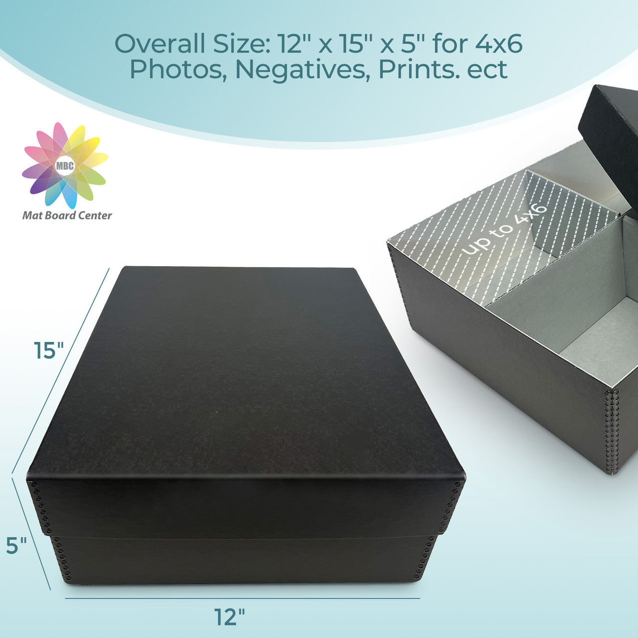 Lineco Black Archival Photo Storage Box with Removable Lid Without Envelopes. 15.5 in. x 12 in. x 5 in. (Storage Box Only)