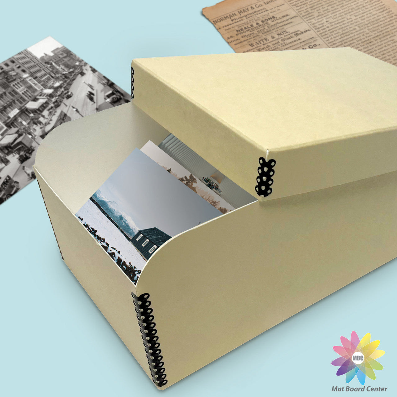 Lineco Photo Storage Box 11x7.5x5.5 Inches with Drop Front Design