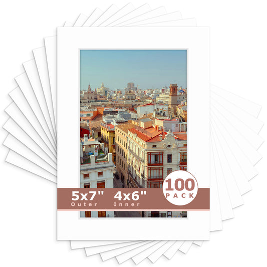 5x7 Economy Pre-Cut Mat For 4x6 Picture-Pack of 100 N501 White