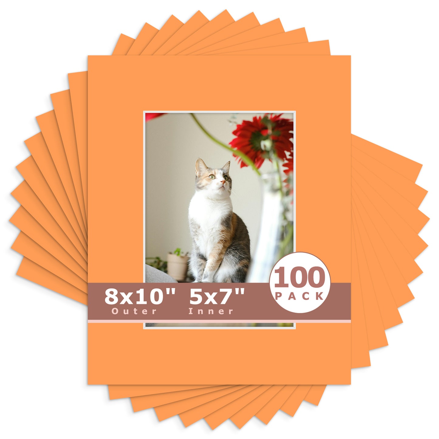 8x10 Economy Pre-Cut Mat Board-Pack of 100 5x7 (4.5x6.5 exact opening) N178 Orange
