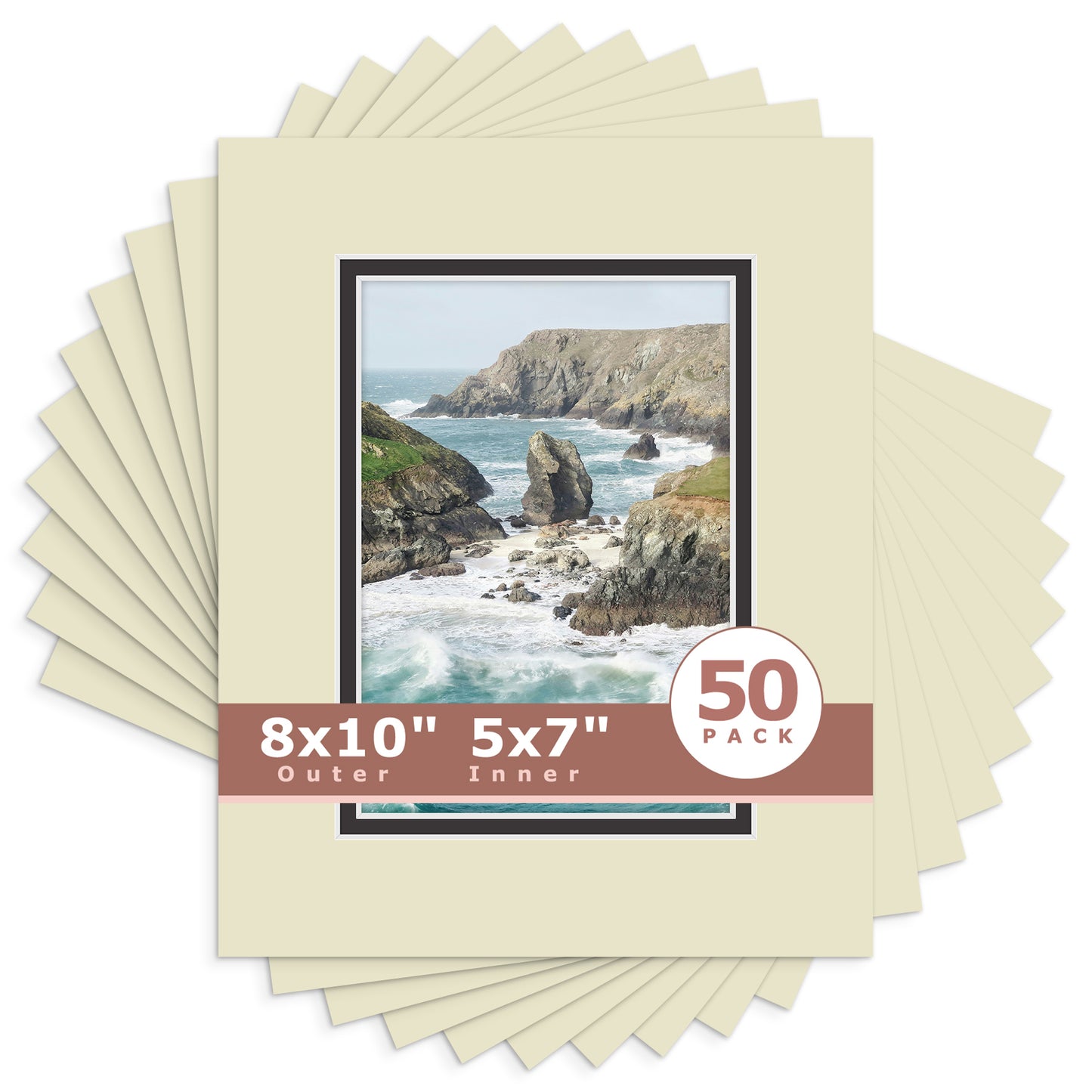 8x10 Double Mat For 5x7 Photos - Pack of 50 Light Gray Black