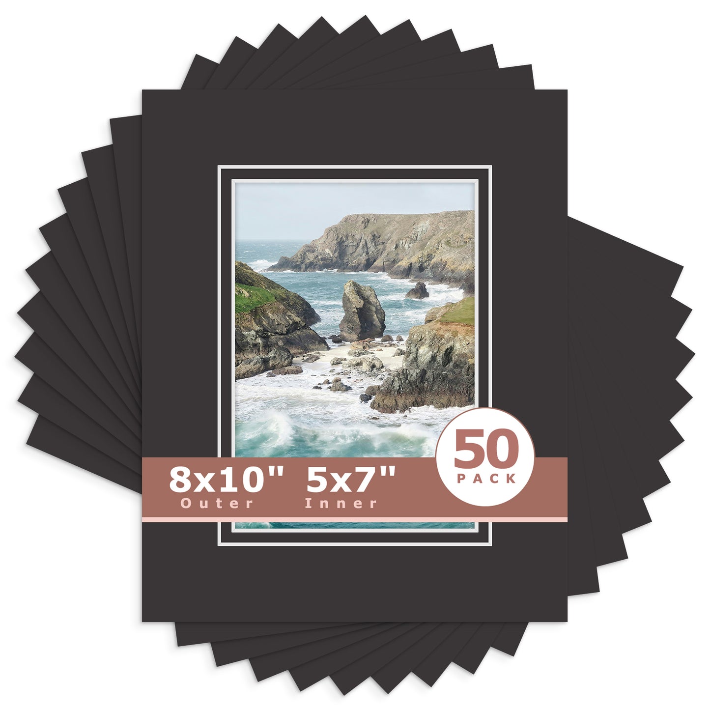 8x10 Double Mat For 5x7 Photos - Pack of 50 Black Black