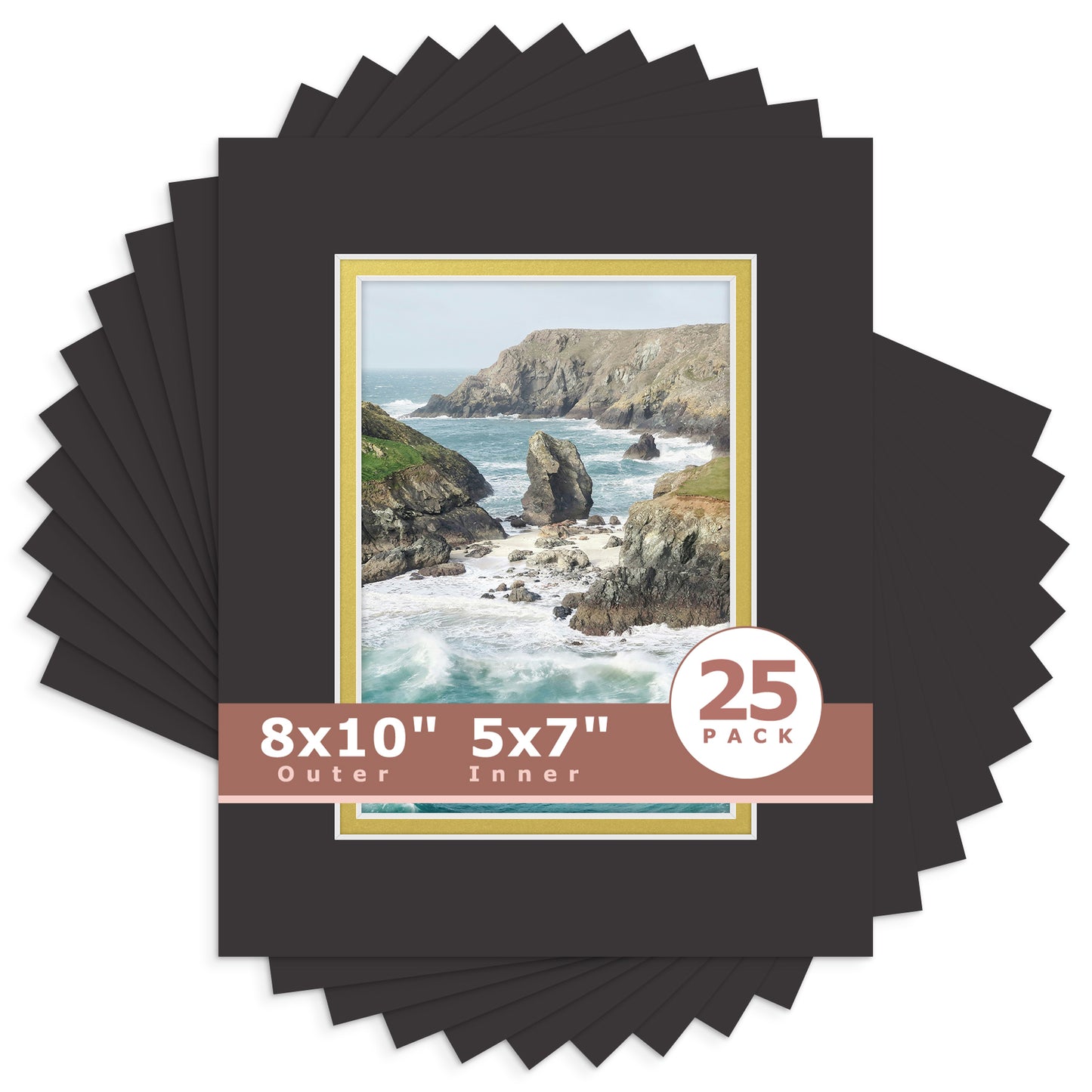 8x10 Double Mat For 5x7 Photos - Pack of 25 Black Gold