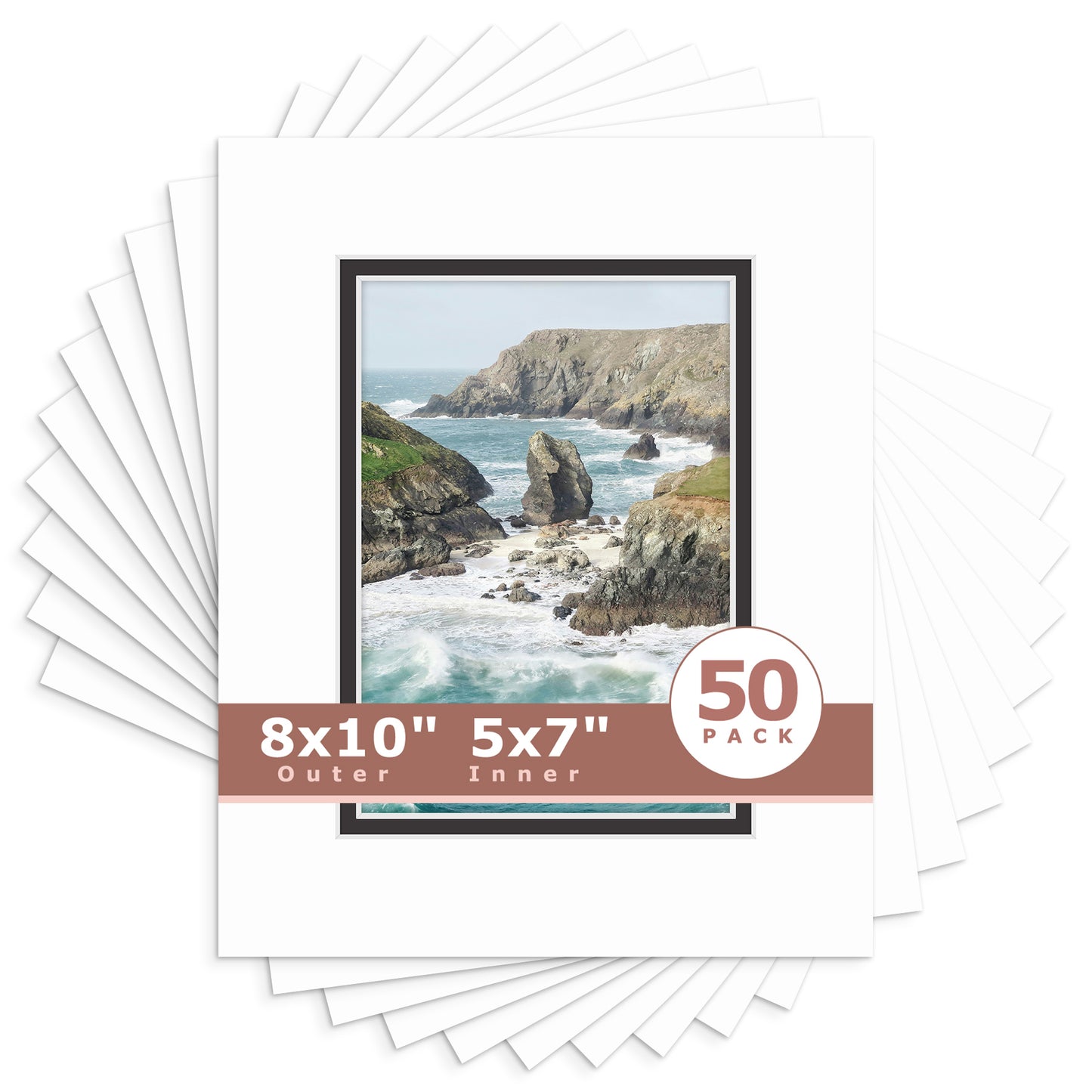 8x10 Double Mat For 5x7 Photos - Pack of 50 White Black