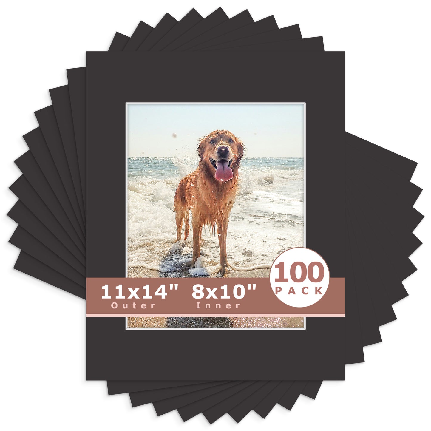 11x14 Whitecore Pre-Cut Mat Board - Pack of 100 8x10 (7.5x9.5 exact opening) N142 Tricom Black