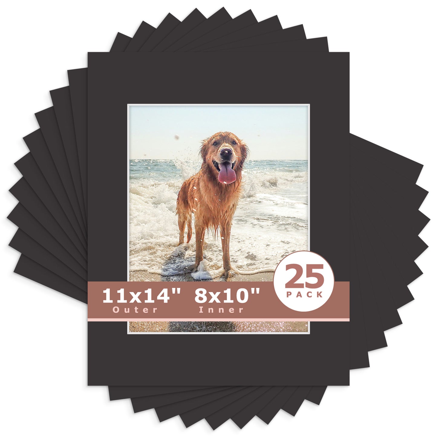 11x14 Whitecore Pre-Cut Mat Board - Pack of 25 8x10 (7.5x9.5 exact opening) N142 Tricom Black