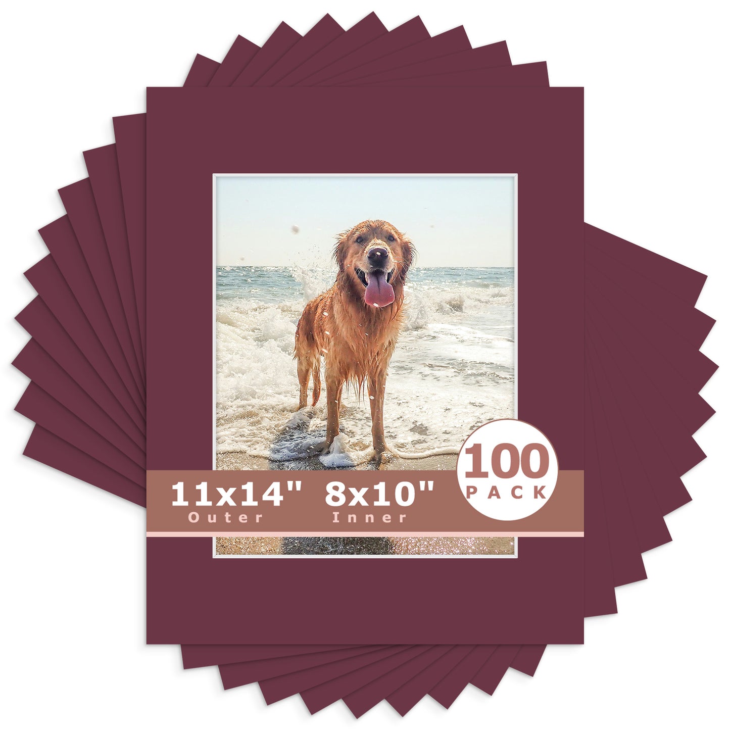 11x14 Whitecore Pre-Cut Mat Board - Pack of 100 8x10 (7.5x9.5 exact opening) N124 Maroon
